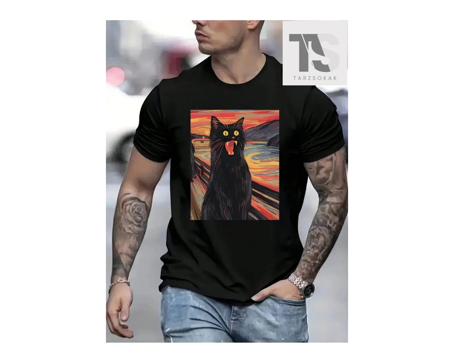 Erkek Eğlenceli Yağlıboya Desenli Kısa Kollu Tişört