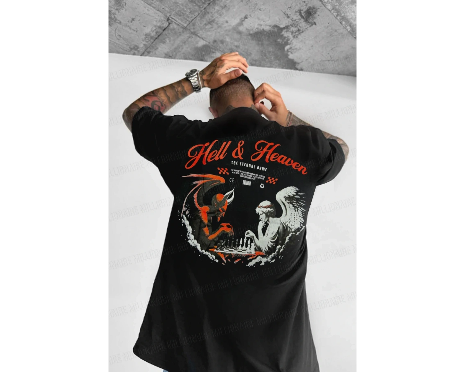 Erkek Ekru Beyaz Devil And Angel Oversize Fit Bol Geniş Kalıp Salaş Kesim