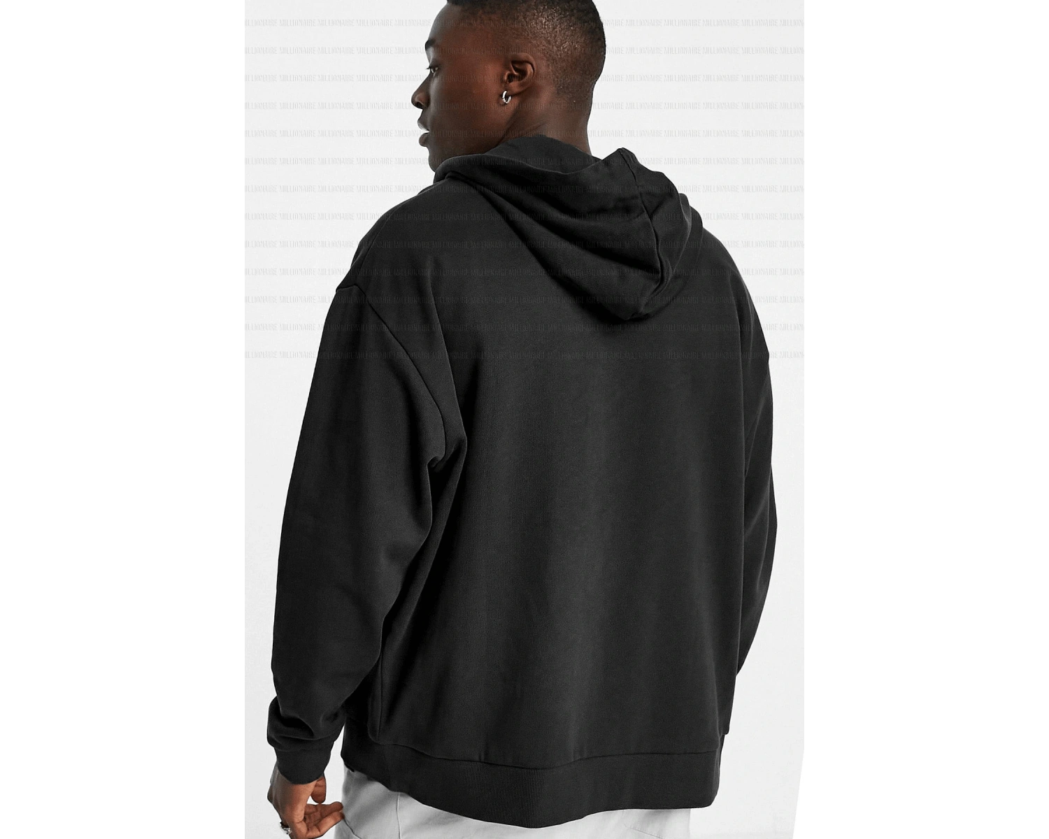 Erkek Ekru Kapüşonlu Fermuarlı 3 Üç İplik Polar Kanguru Oversize Salaş Sweatshirt Beyaz