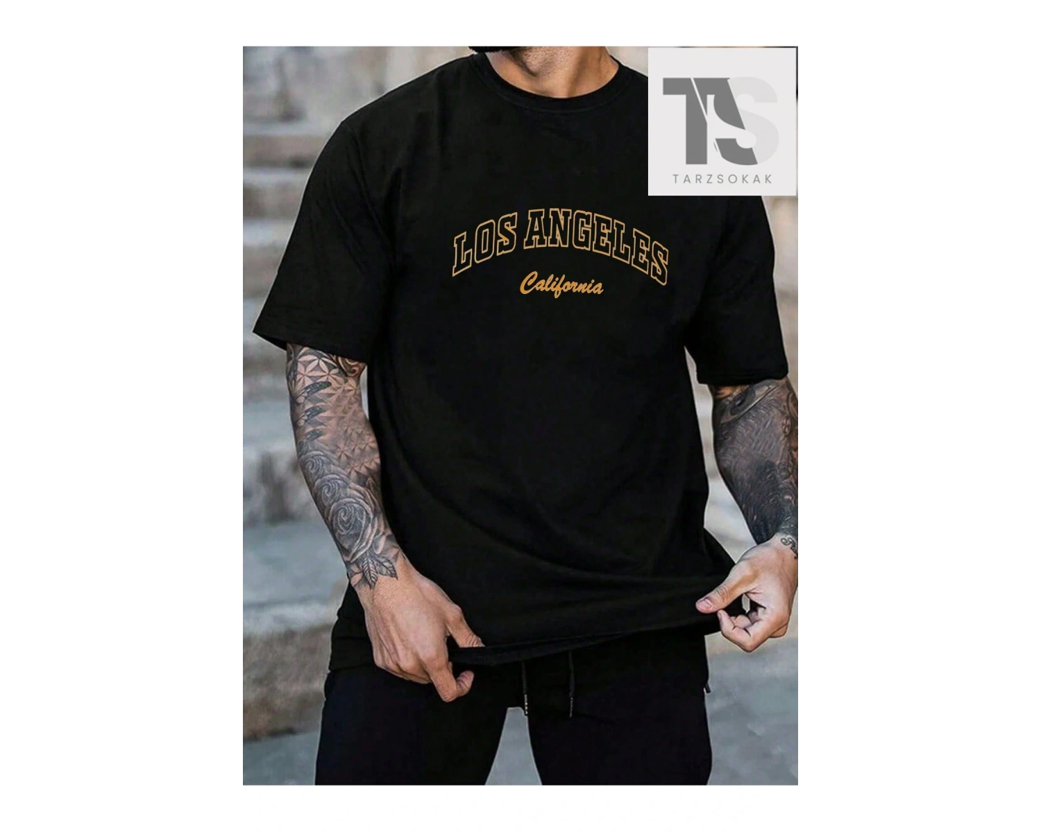 Erkek Gül Desenli Yuvarlak Yaka Kısa Kollu Tişört