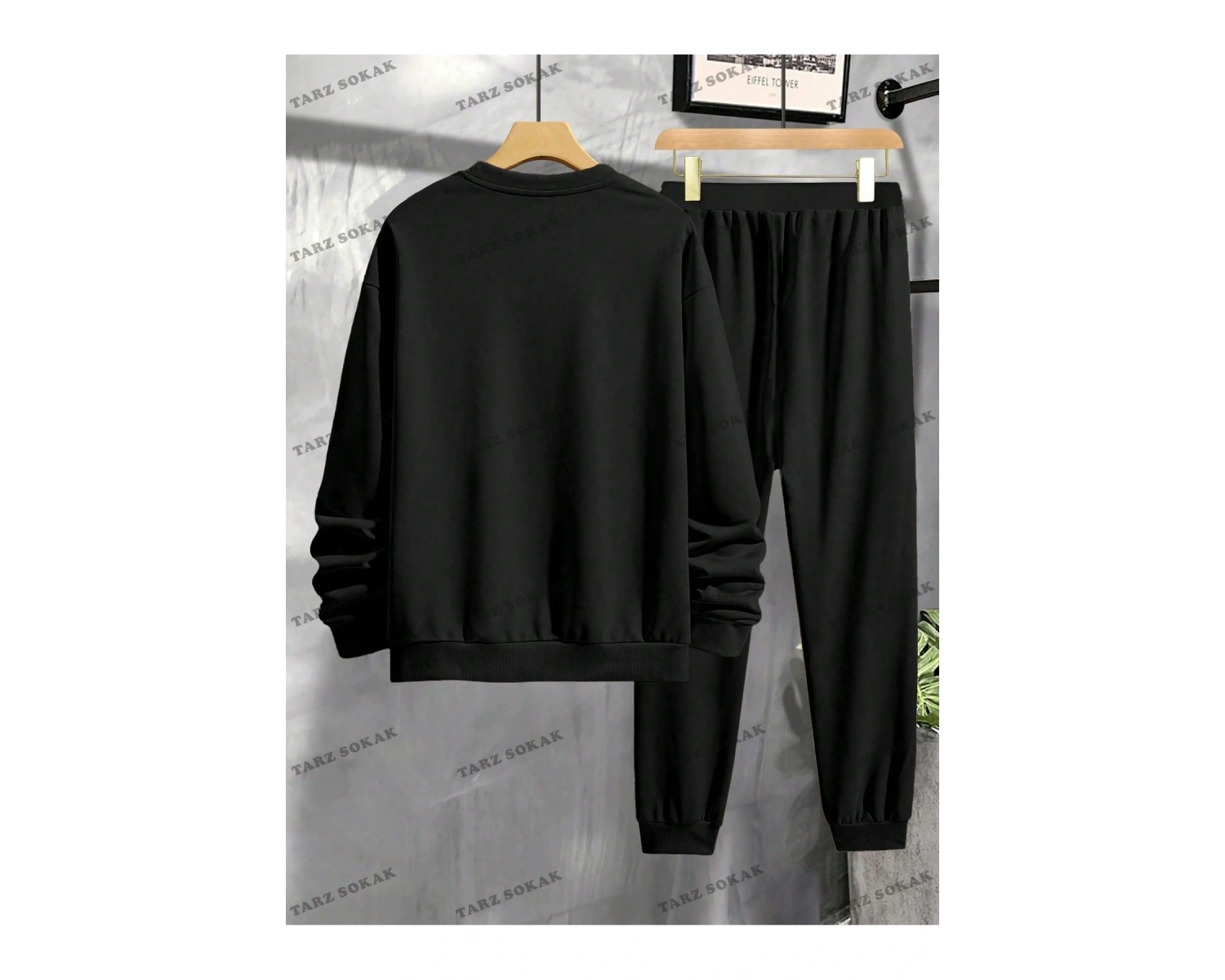 Erkek Günlük Harf Baskı Büyük Boy Kazak ve Jogger Pantolon Takım