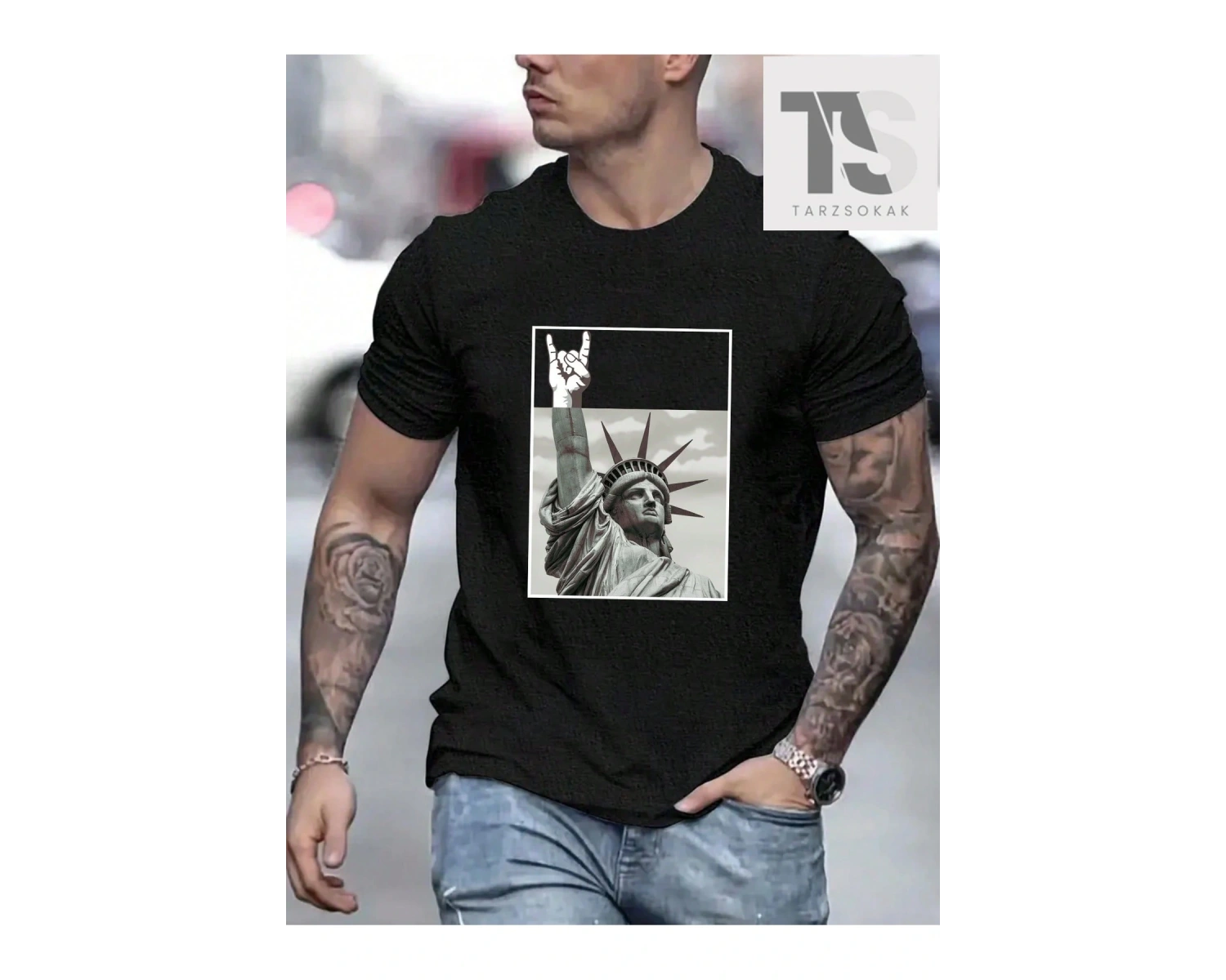 Erkek Harfli ve İskelet Baskılı Tişört