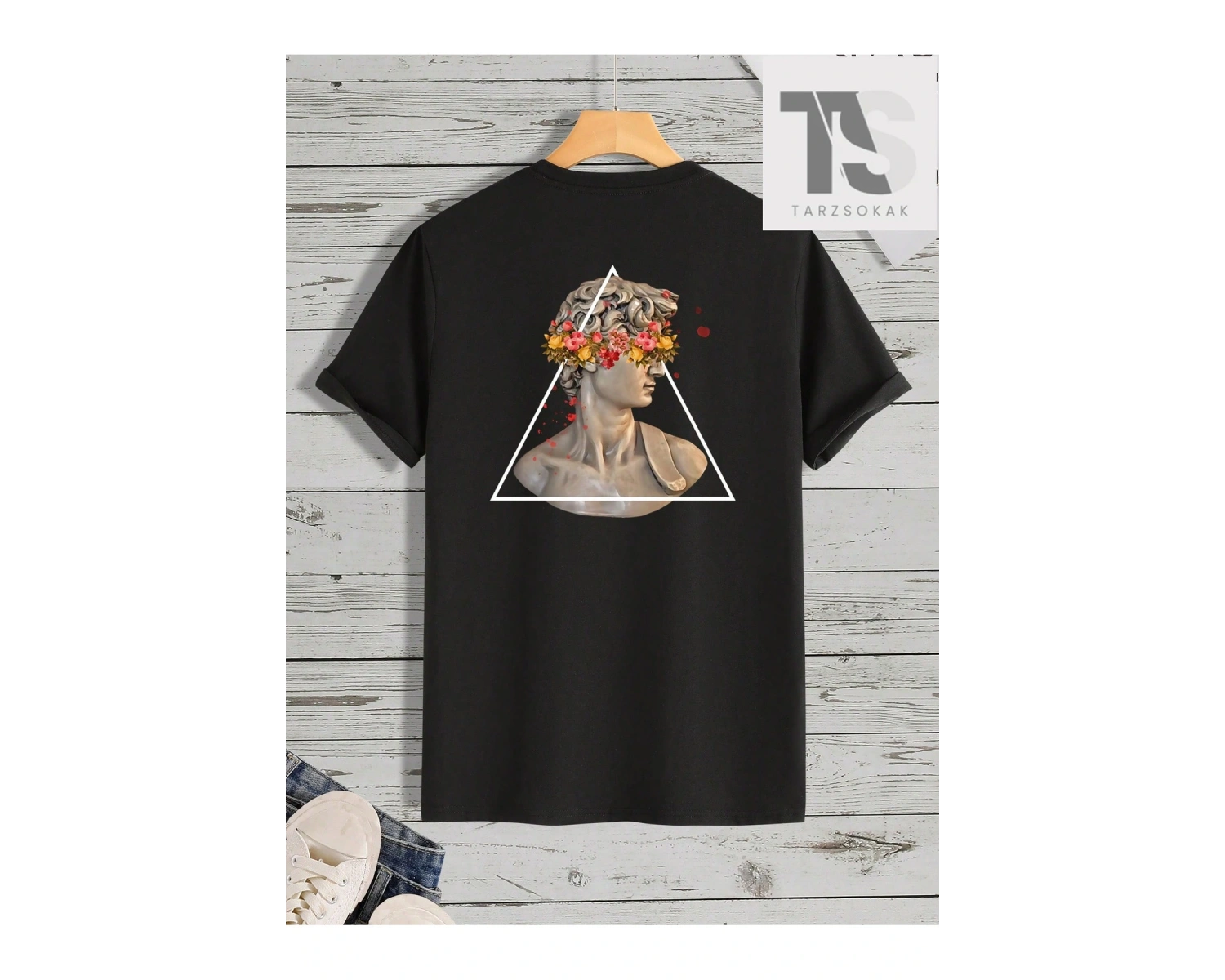 Erkek Heykel Baskılı Kısa Kollu Tişört