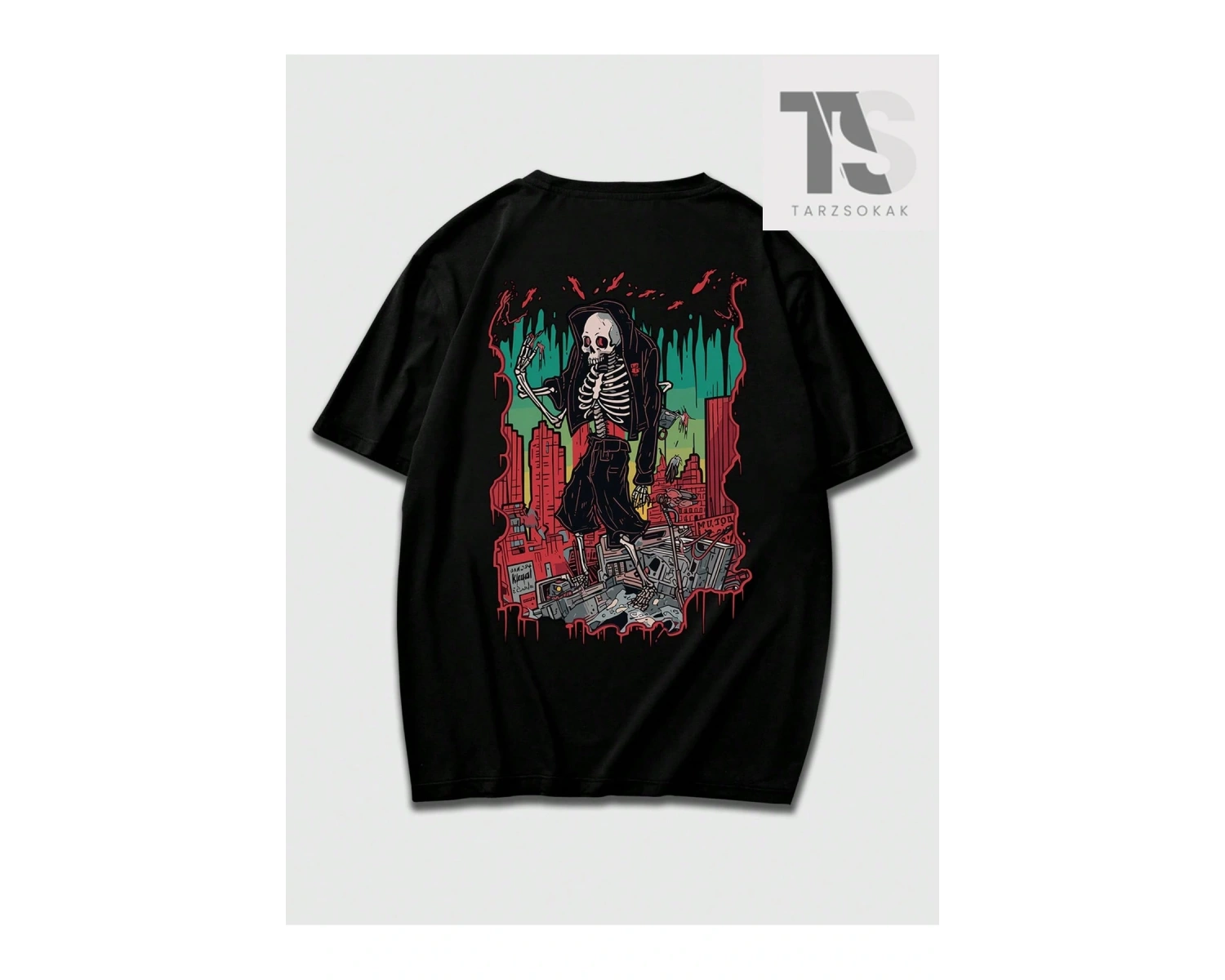 Erkek Kafatası ve Kanatlar Baskılı Tişört