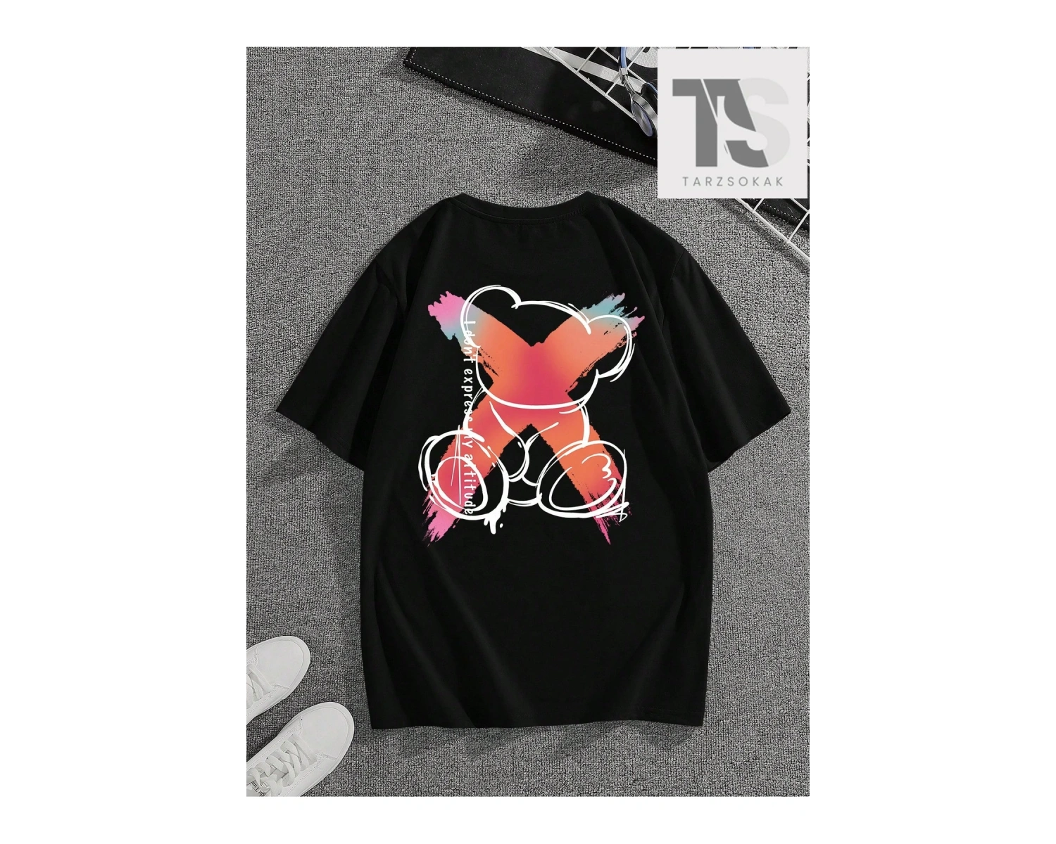 Erkek Kalp ve Ayı Desenli Tişört