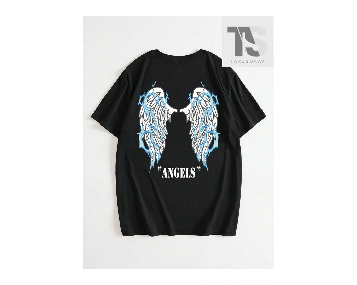 Erkek Kanat ve Yazı Baskılı Yuvarlak Yaka Tişört