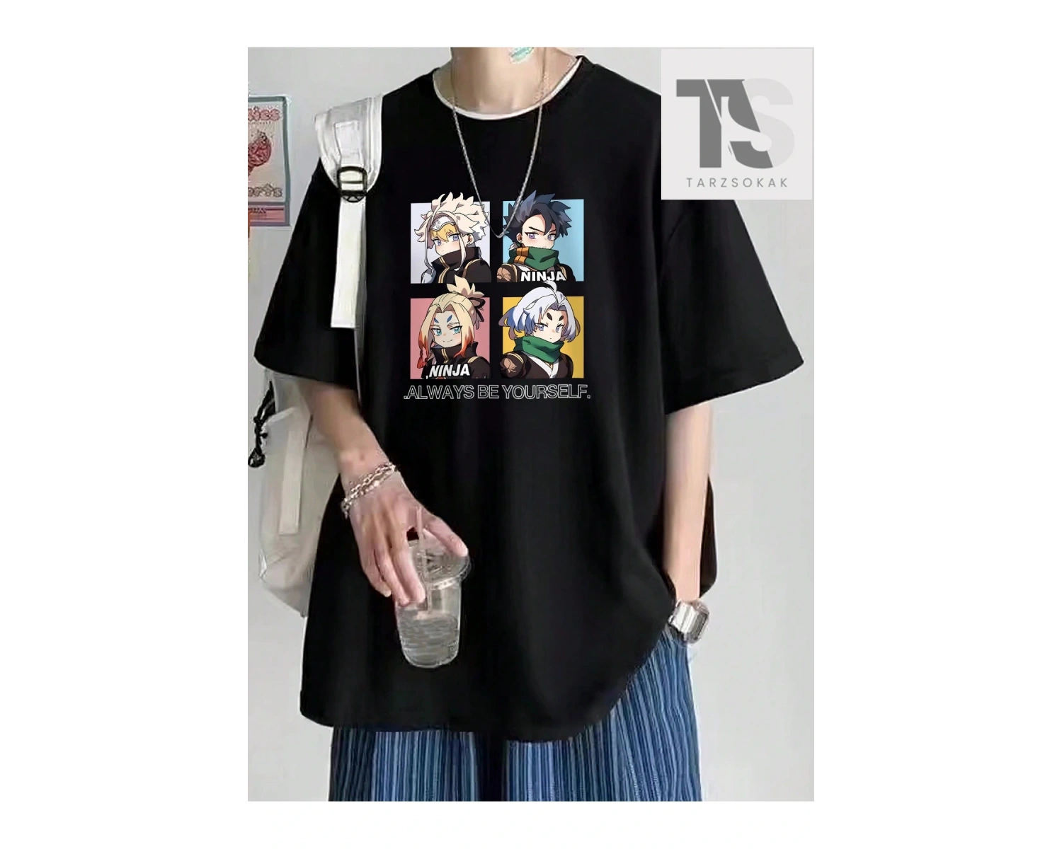 Erkek Karikatür Mektup Baskı Kısa Kollu Tişört