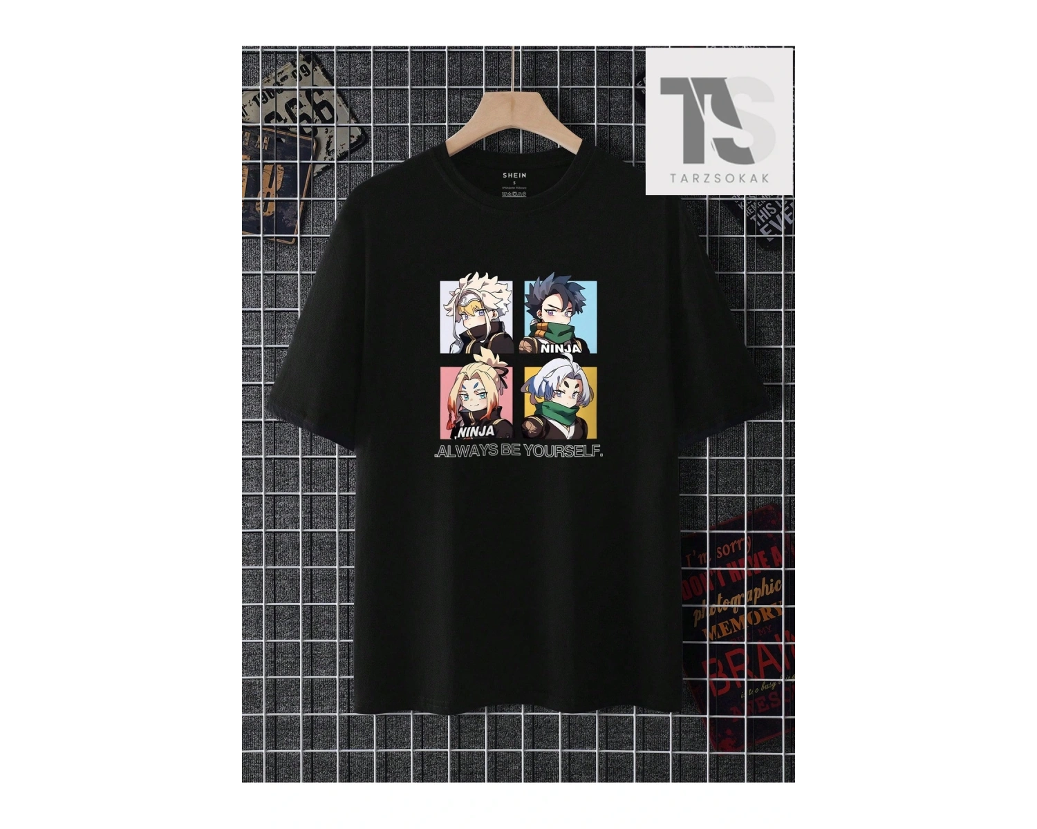 Erkek Karikatür Mektup Baskı Kısa Kollu Tişört