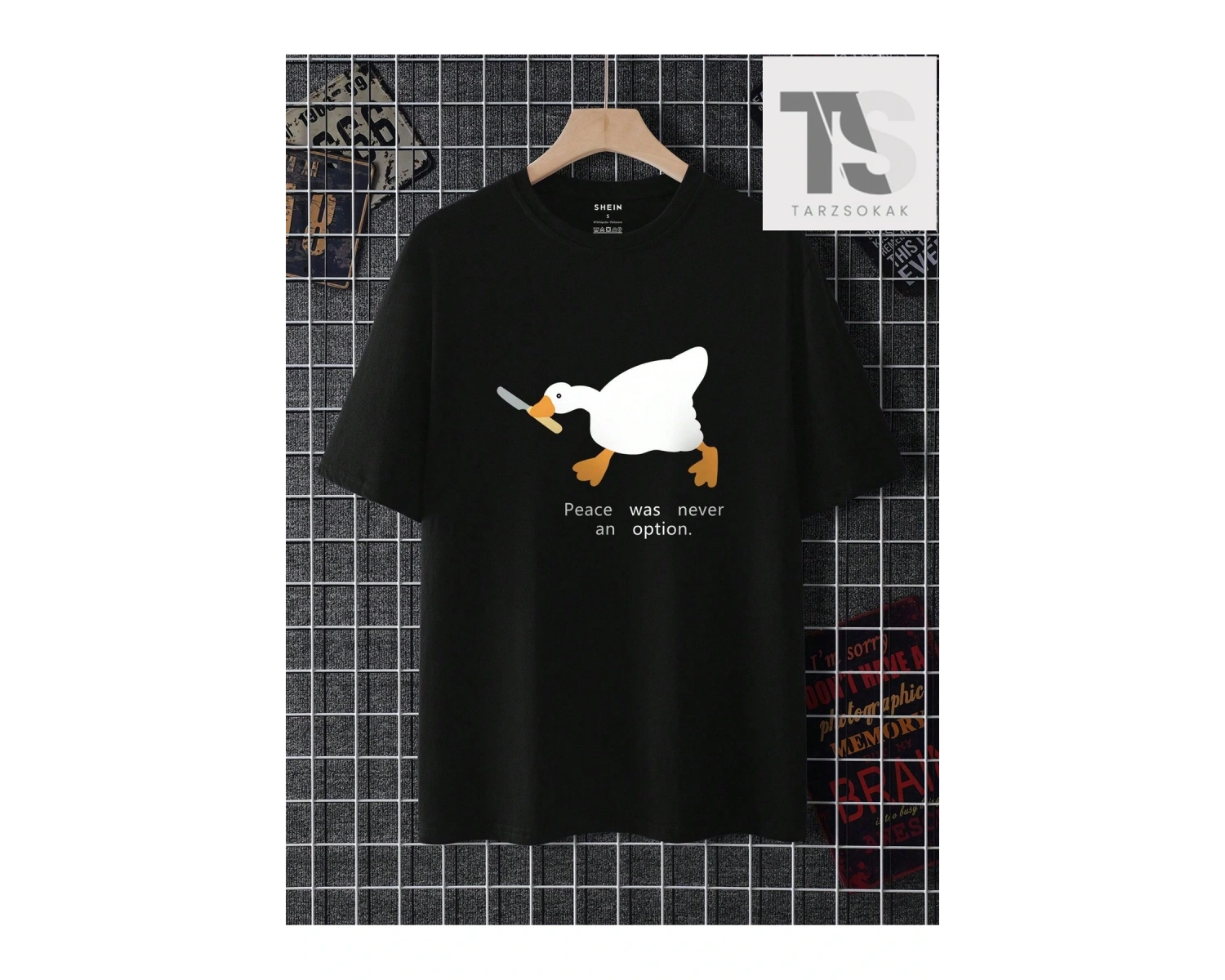 Erkek Karikatür Ördek Baskılı Yuvarlak Yaka Sloganlı Tişört