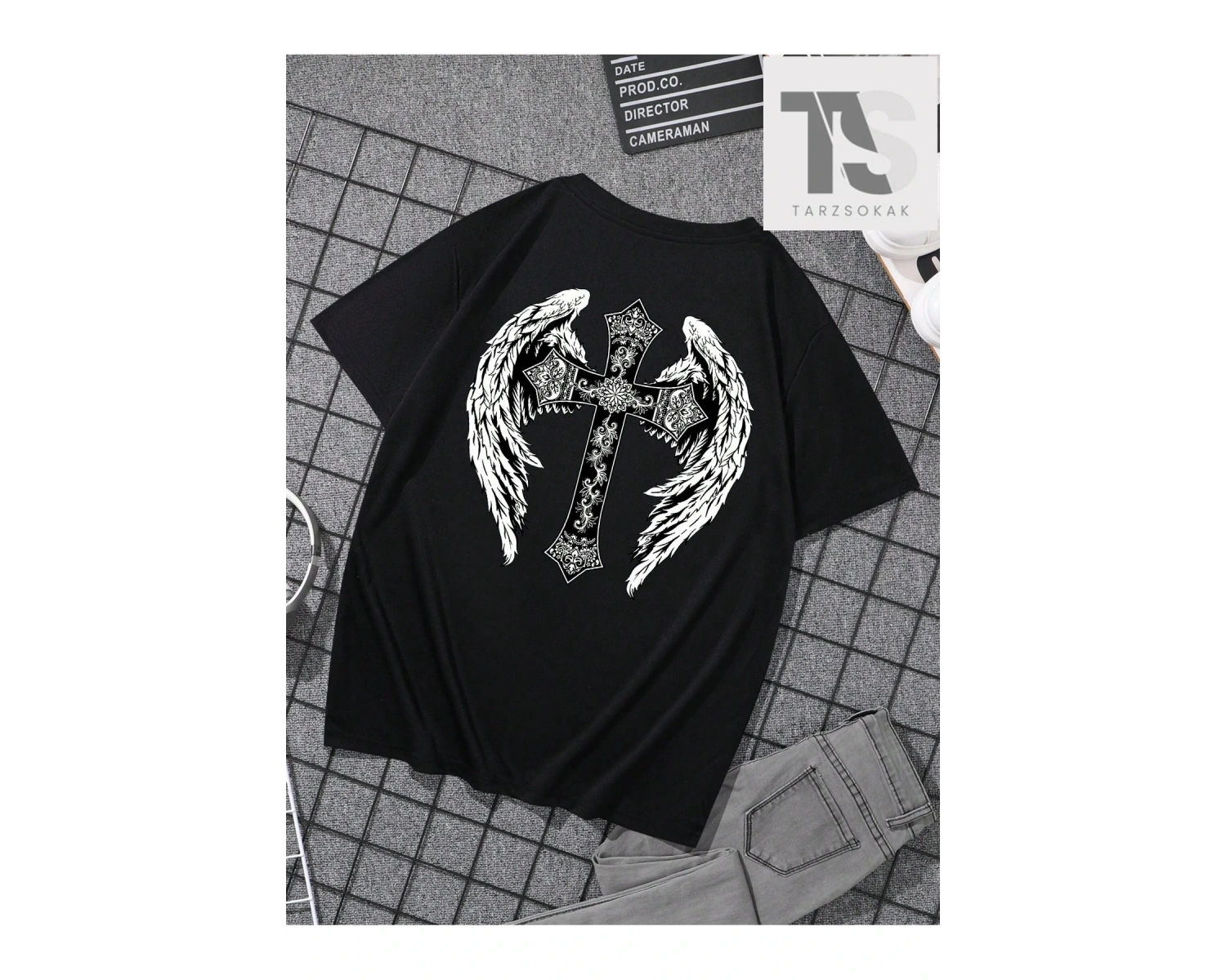 Erkek Karikatür & Slogan Grafikli Düşük Omuz Tişörtü