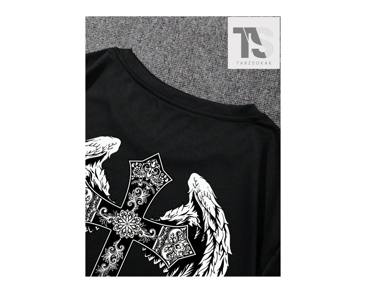 Erkek Karikatür & Slogan Grafikli Düşük Omuz Tişörtü