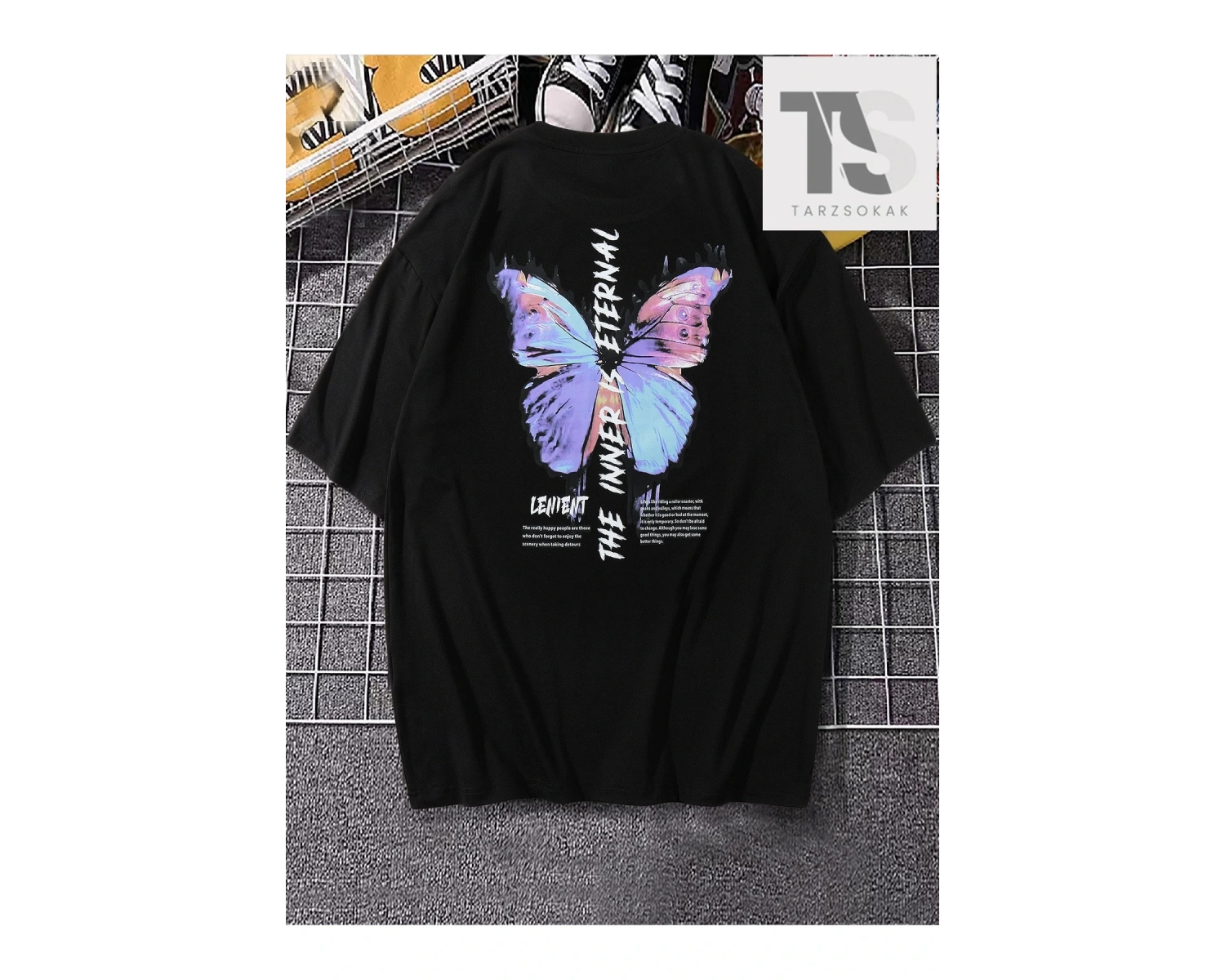 Erkek Kelebek Ve Slogan Grafikli Tişört