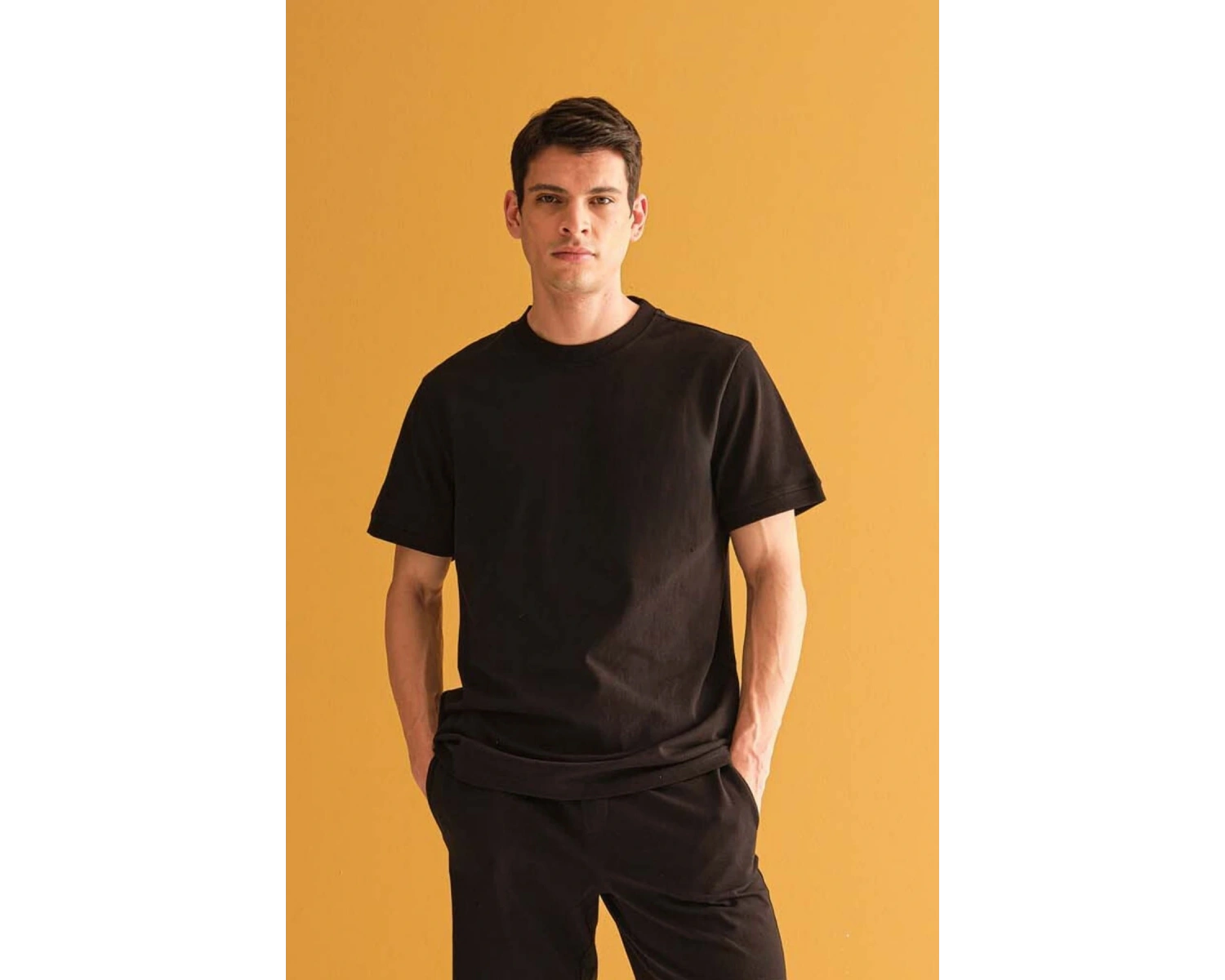 Erkek Kısa Kollu Penye Bisiklet Yaka Rahat Kalıp Reşme