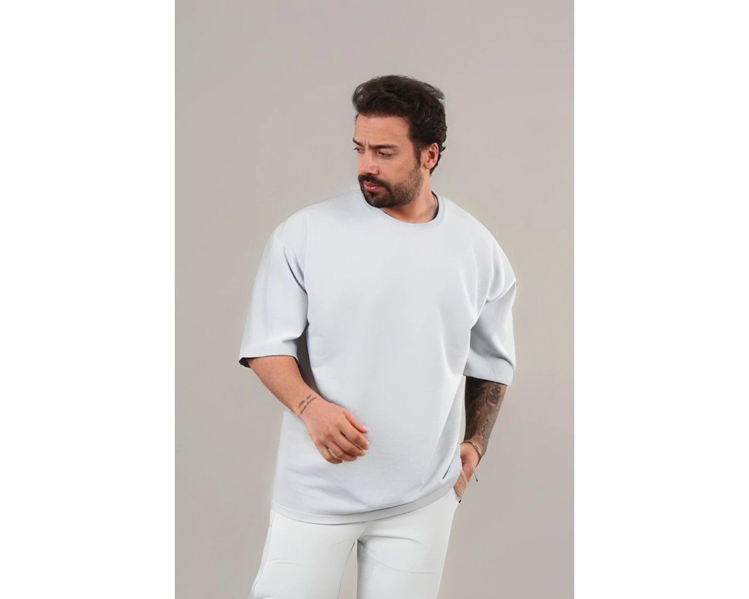 Erkek Kısa Kollu Penye Bisiklet Yaka Rahat Kalıp Reşme