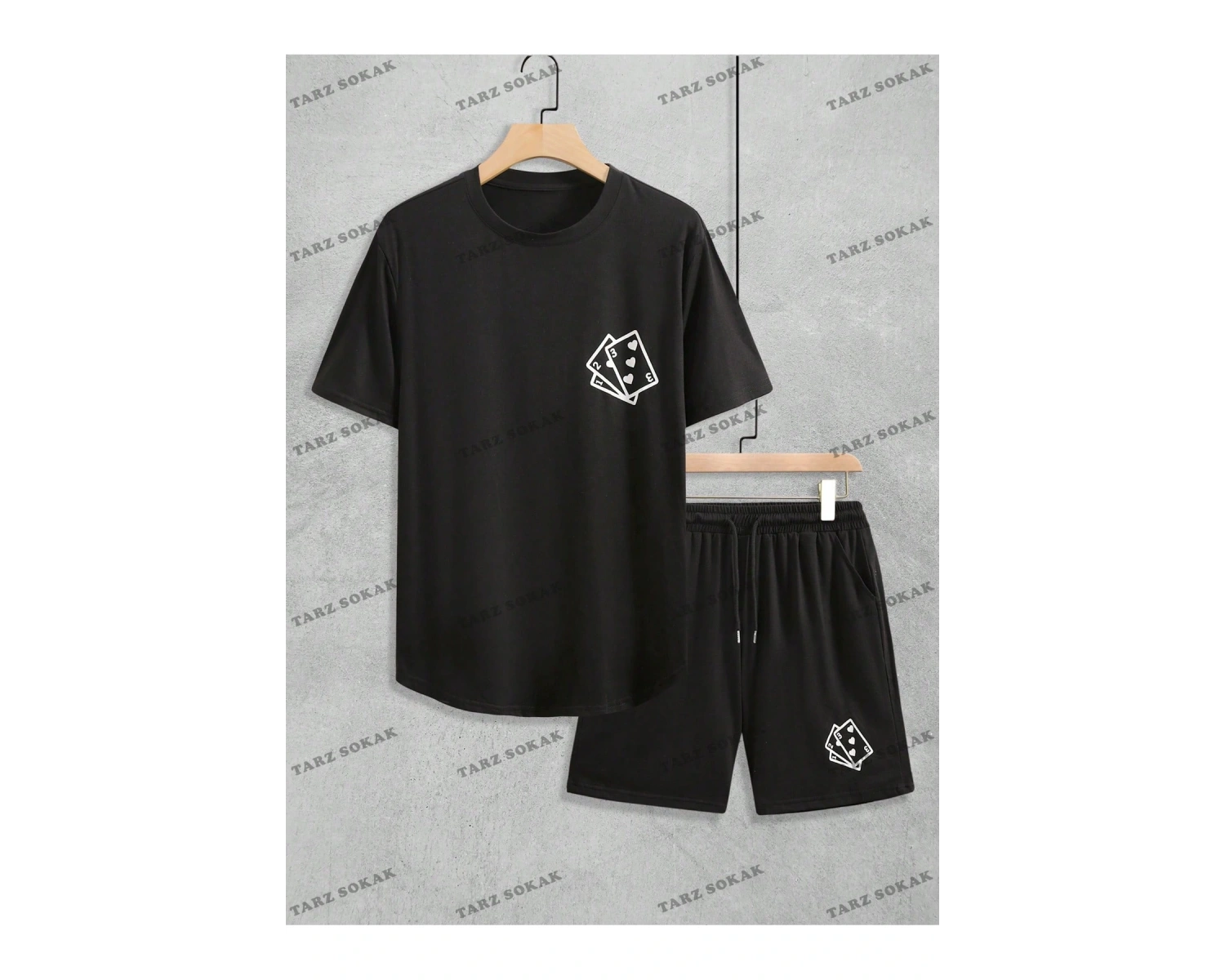 Erkek Kulaklık Baskı Kısa Kollu Tişört Ve Şort 2 adet/takım