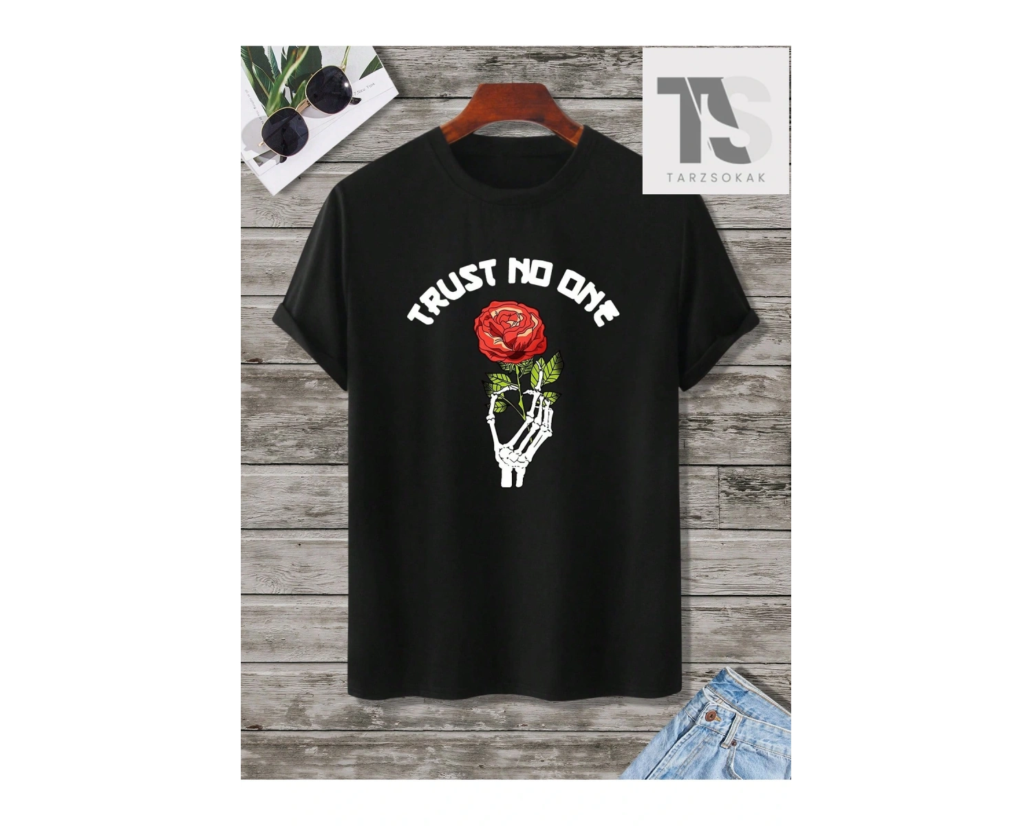 Erkek Loose Fit Palmiye Ağacı ve Mektup Baskılı Kısa Kollu Tişört