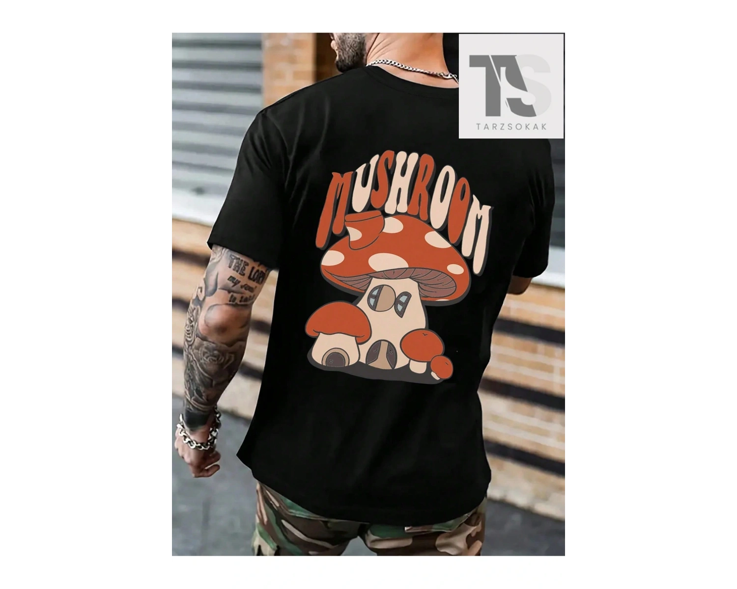 Erkek Mantar Baskılı Kısa Kollu Tişört