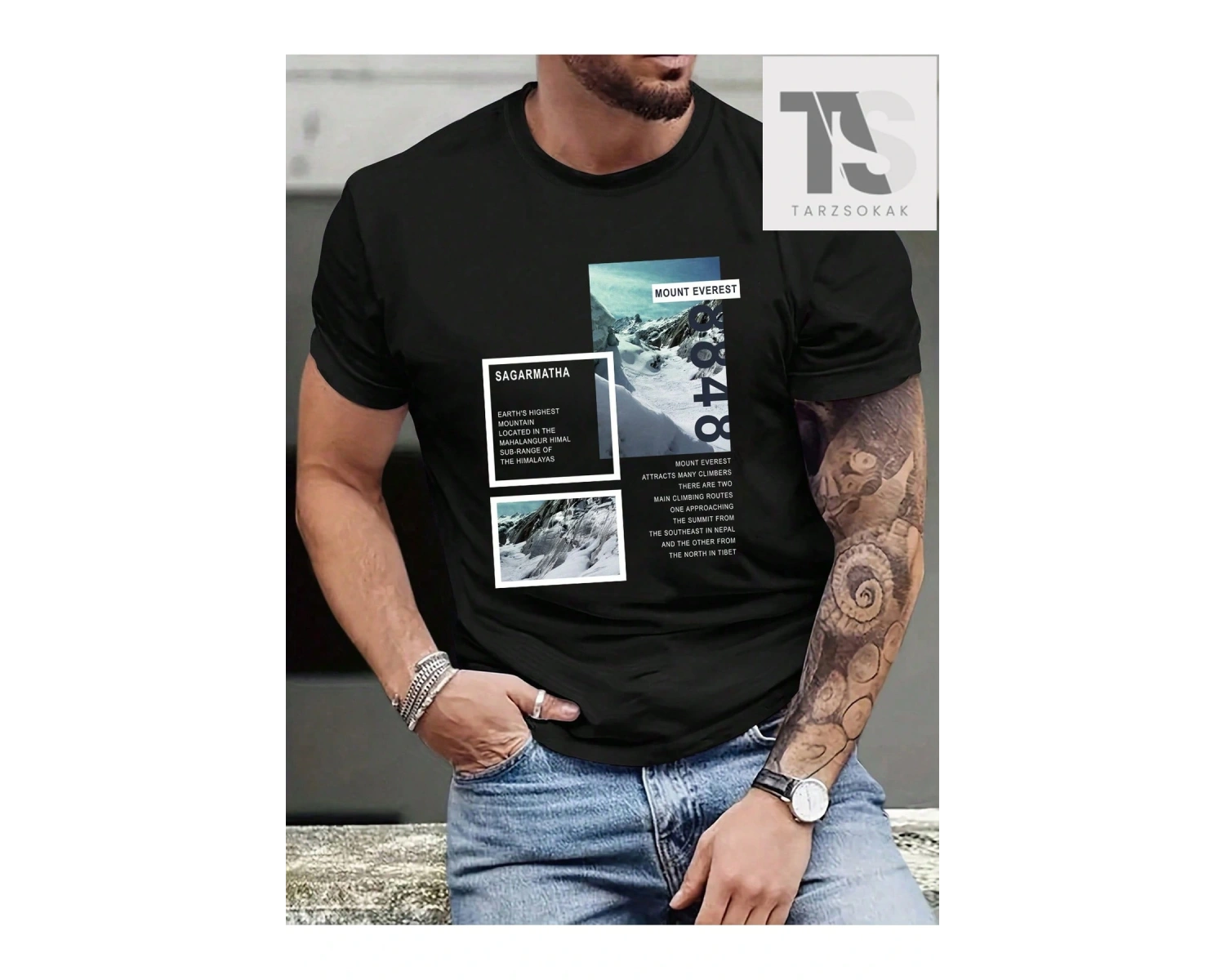 Erkek Manzara ve Slogan Baskılı Tişört