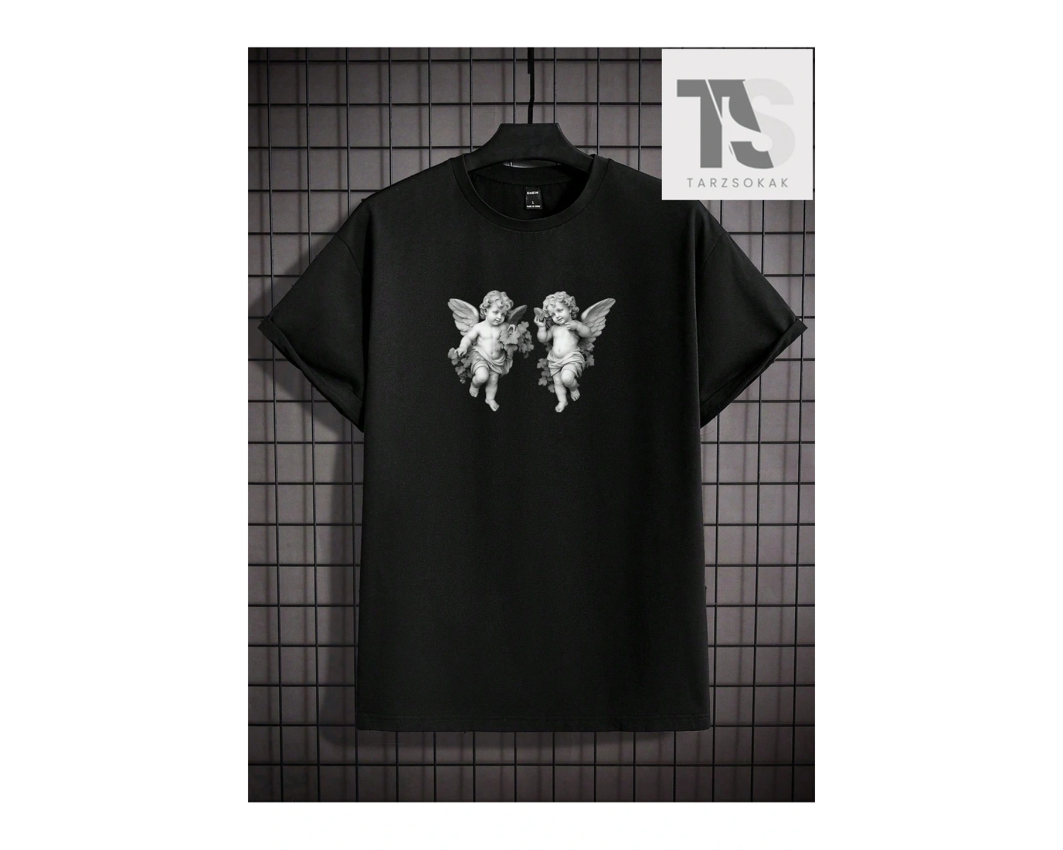 Erkek Melek Baskılı Damla Omuz Tişört