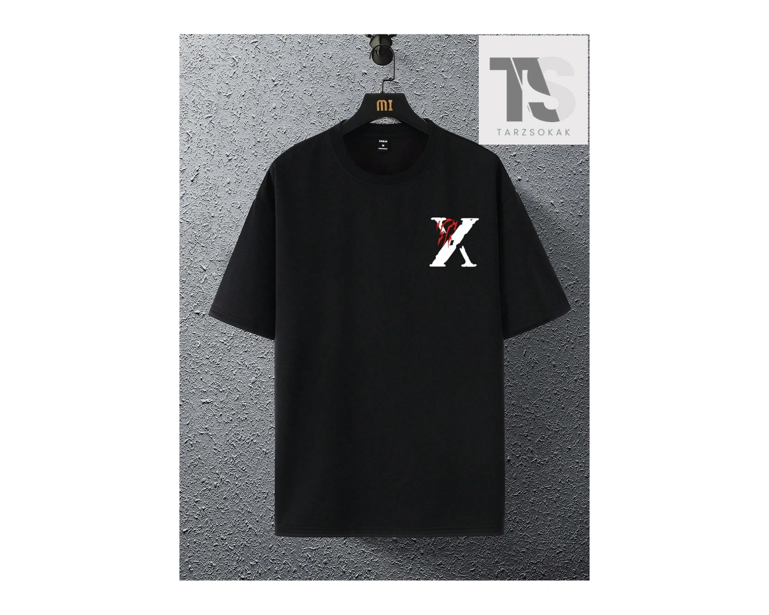 Erkek Melek Ve Slogan Baskılı Yuvarlak Yaka Tişört