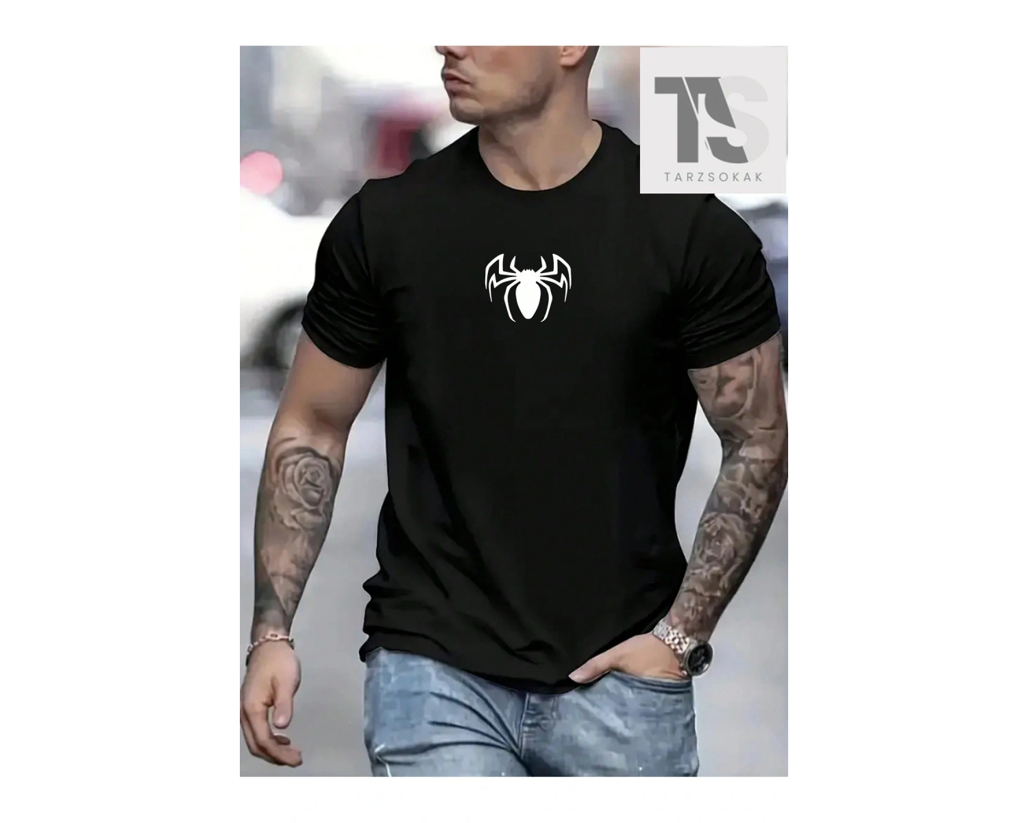 Erkek Mona Lisa ve Harfler Baskılı Tişört