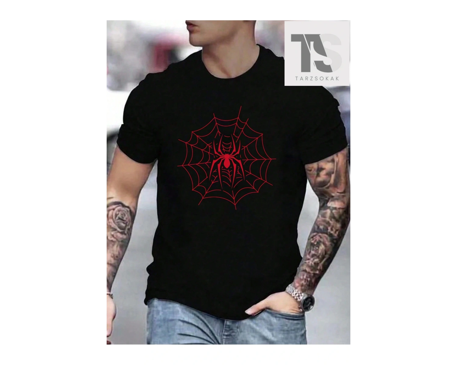 Erkek Örümcek Ağı Baskılı Tişört