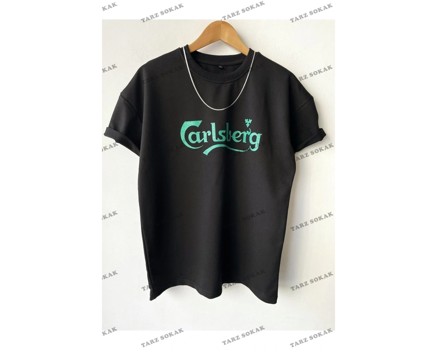 Erkek Oversize Calsberg Baskılı Bisiklet Yaka