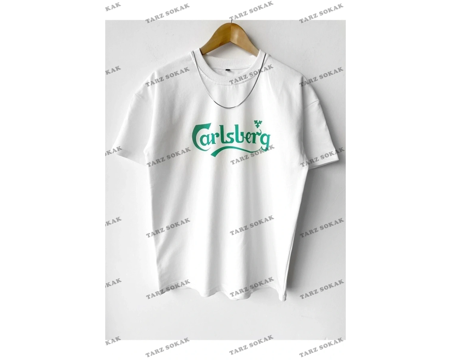 Erkek Oversize Calsberg Baskılı Bisiklet Yaka