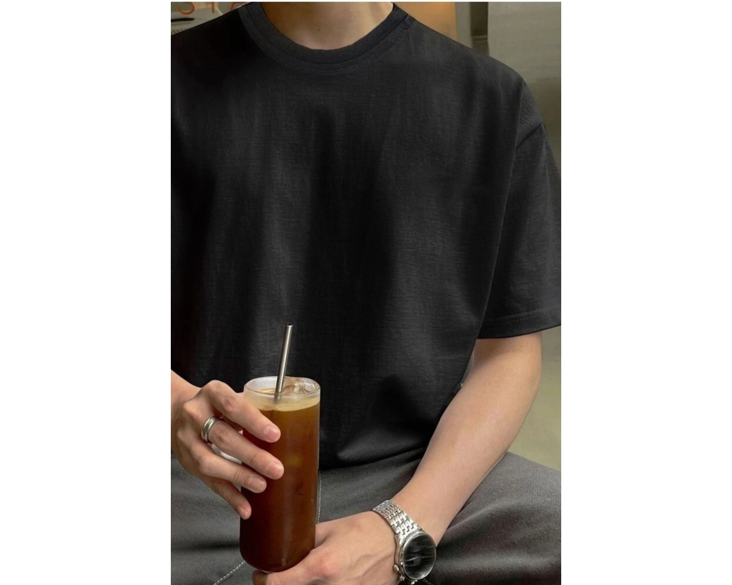 Erkek Oversize Kısa Kollu Bisiklet Yaka