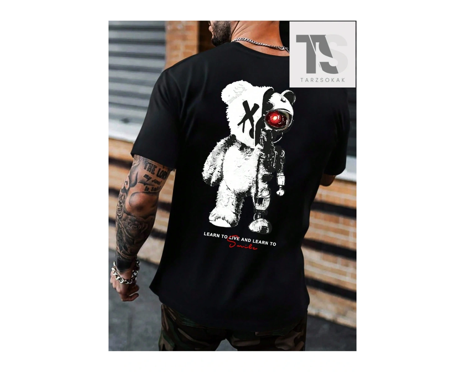 Erkek Pamuk Ayı ve Mektup Grafikli Tişört