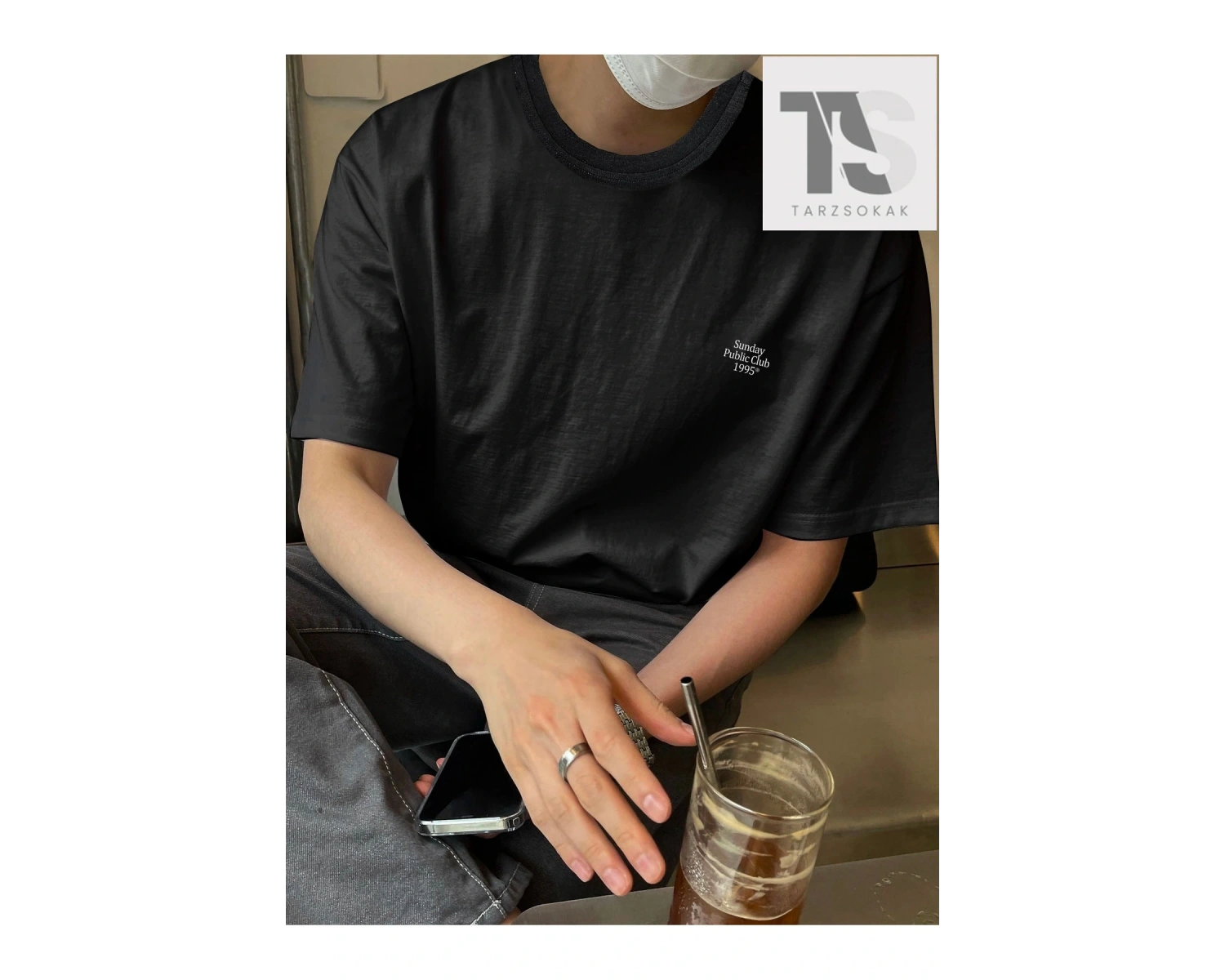 Erkek Pamuk Harfli Grafik Damla Omuz Tişört