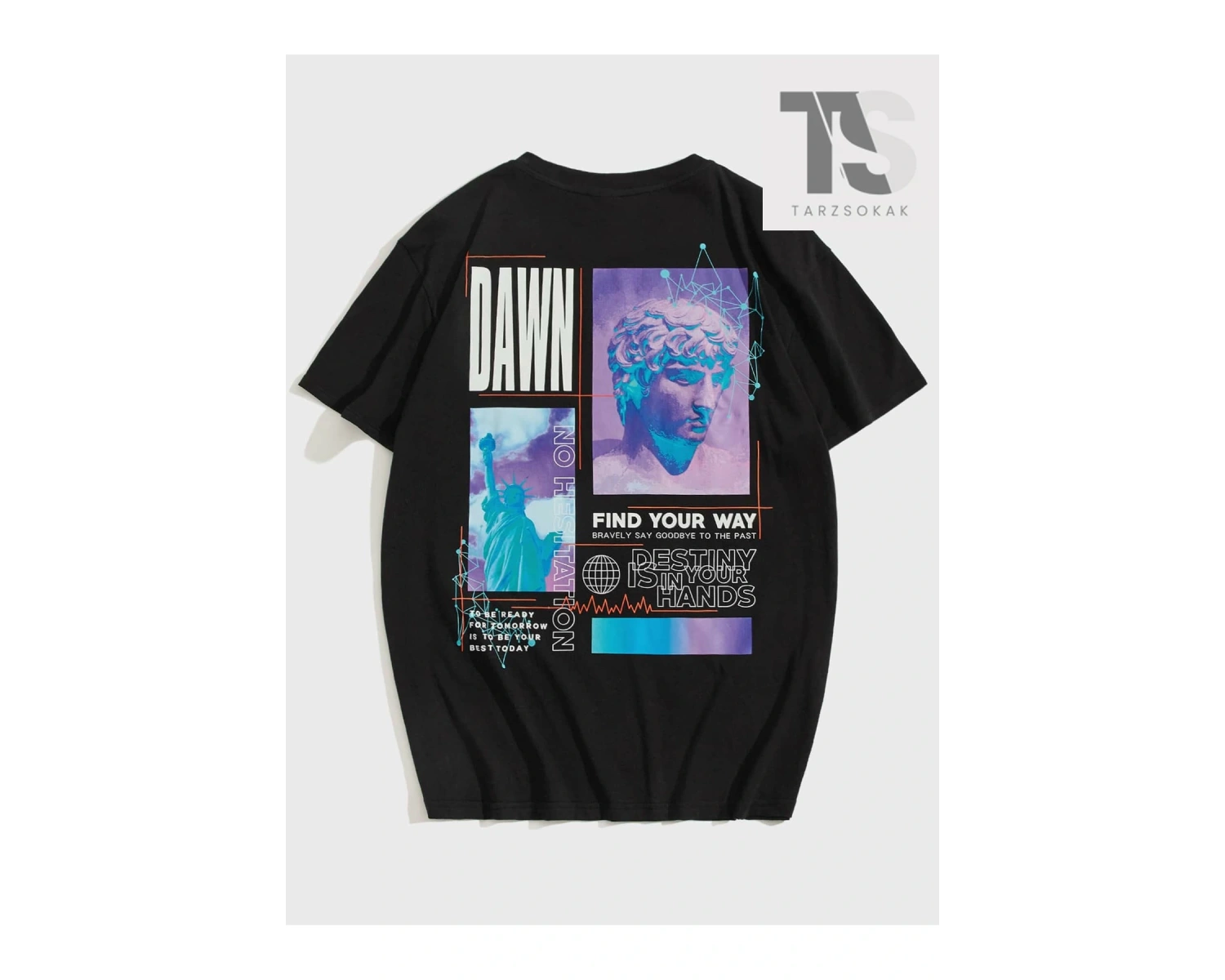 Erkek Pamuk Heykel & Sloganlı Grafik Tişört