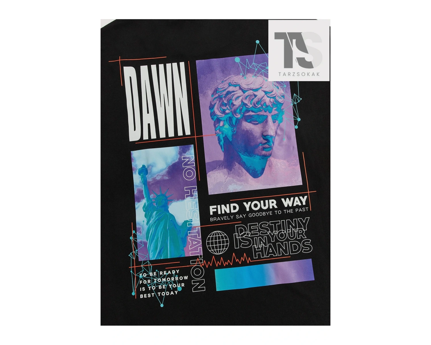 Erkek Pamuk Heykel & Sloganlı Grafik Tişört