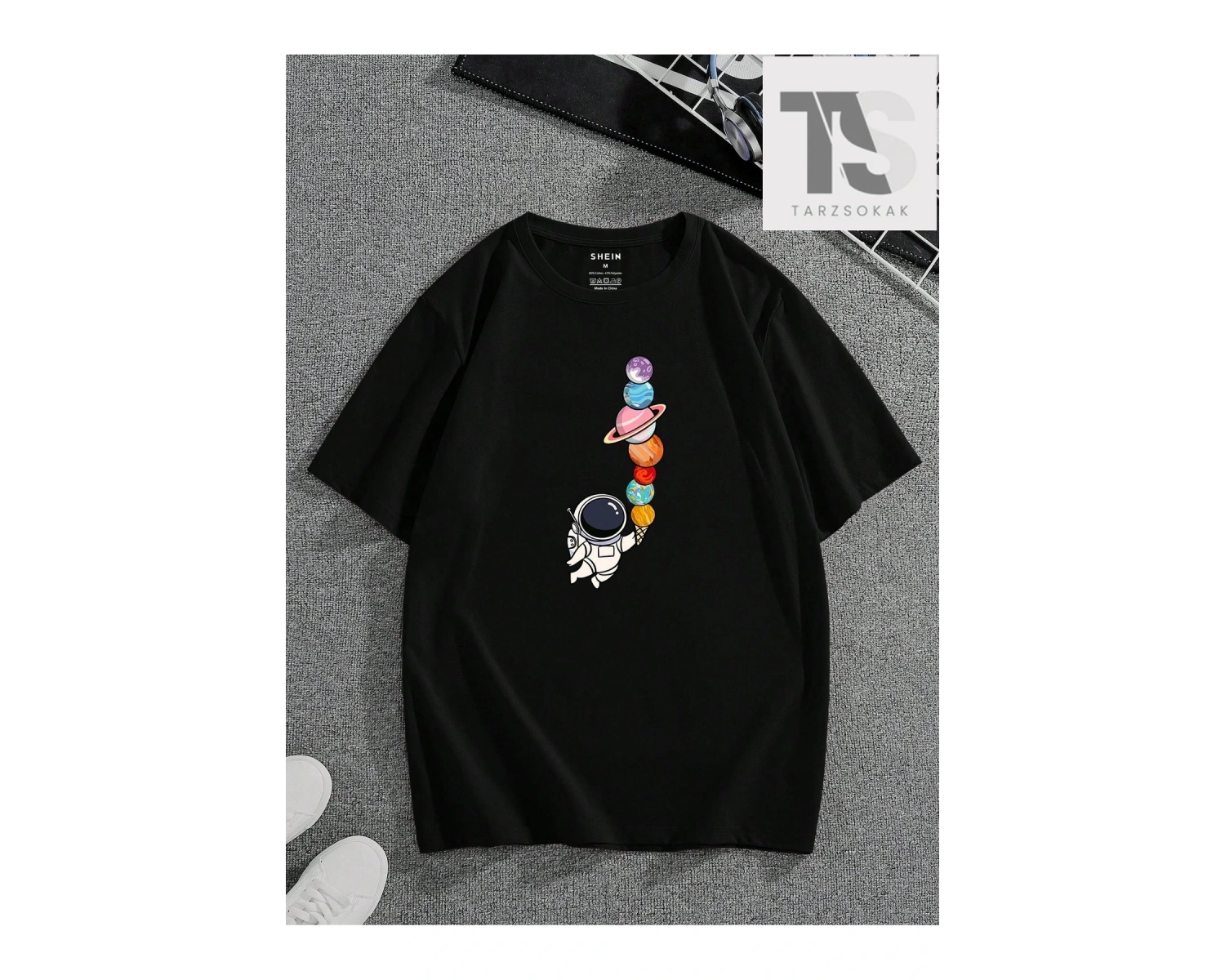 Erkek Pamuklu Gezegen Baskılı Tişört