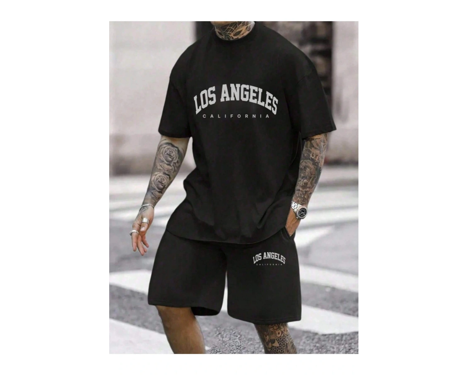 Erkek Rahat Yaz Takımı - Kısa Kollu Harf ve Grafik Baskı No Tişört Ve Şort Takımı