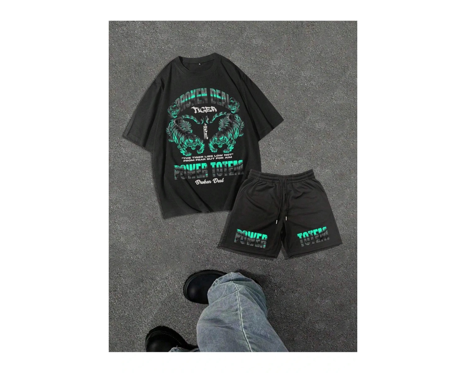 Erkek Rahat Yaz Takımı - Kısa Kollu Harf ve Grafik Baskı No Tişört Ve Şort Takımı