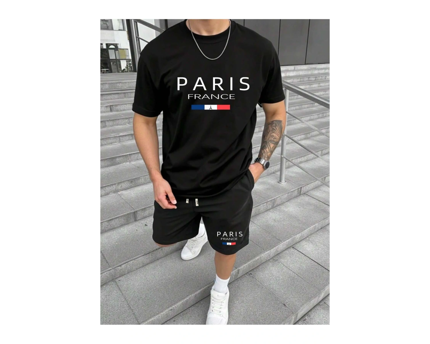 Erkek Rahat Yaz Takımı - Kısa Kollu Harf ve Grafik Baskı No Tişört Ve Şort Takımı