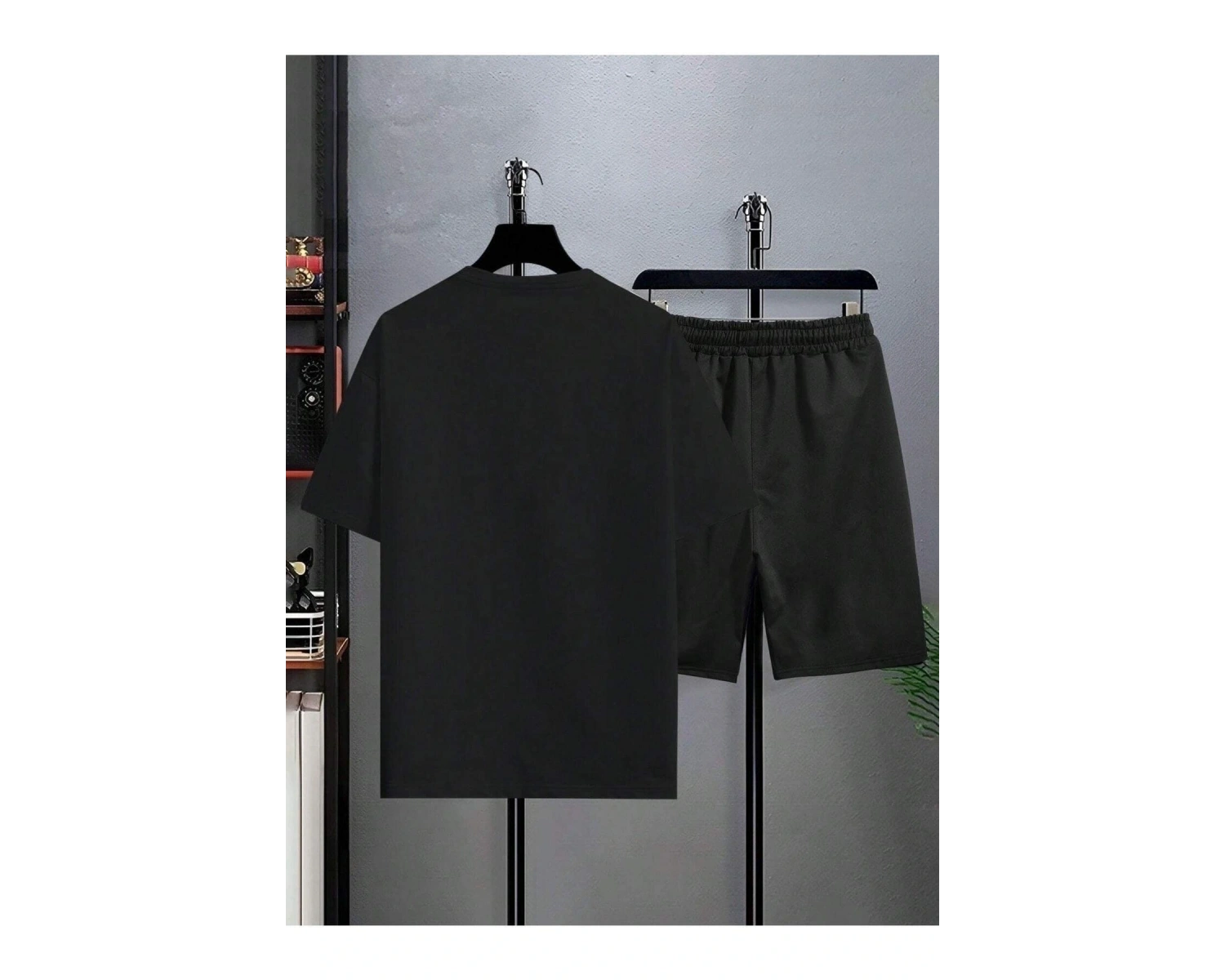 Erkek Siyah Boston International Baskılı Oversize Şortlu Takım Tw-bstontakims