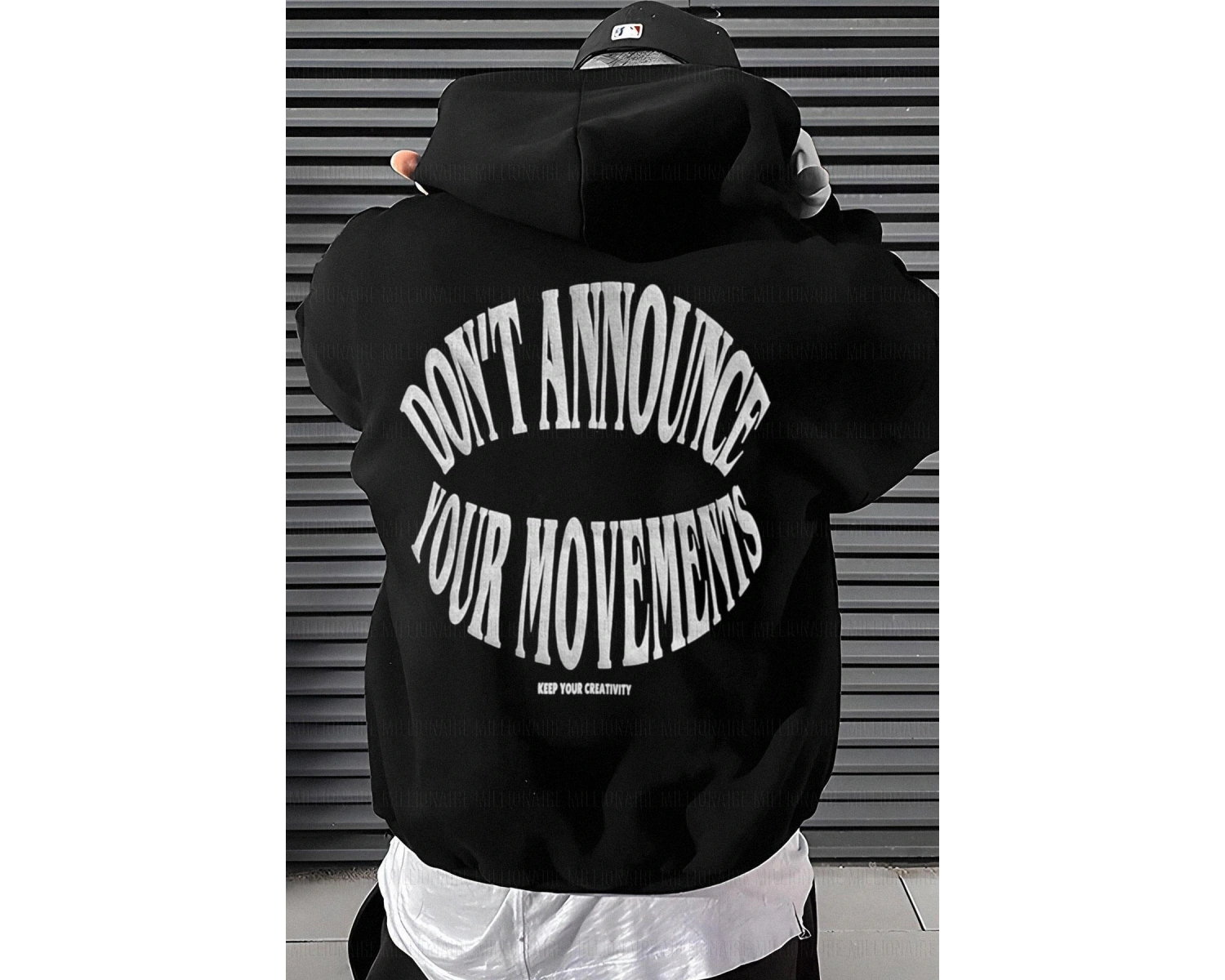 Erkek Siyah Dont Announce Kapüşonlu Oversize 3 iplik Şardonlu Salaş Bol Kesim Hoo