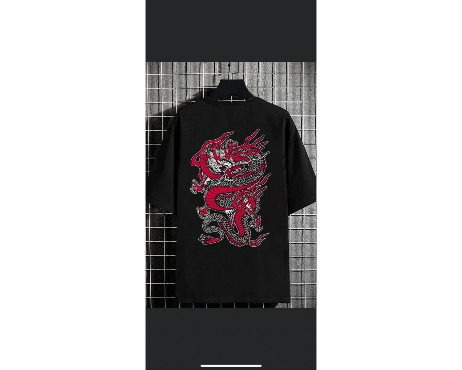 Erkek Siyah Ejderha Oversize Bisiklet Yaka Tshirt