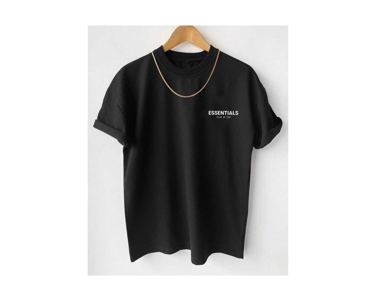 Erkek Siyah Essentials Baskılı Oversize Bisiklet Yaka Kısa Kollu T-shirt