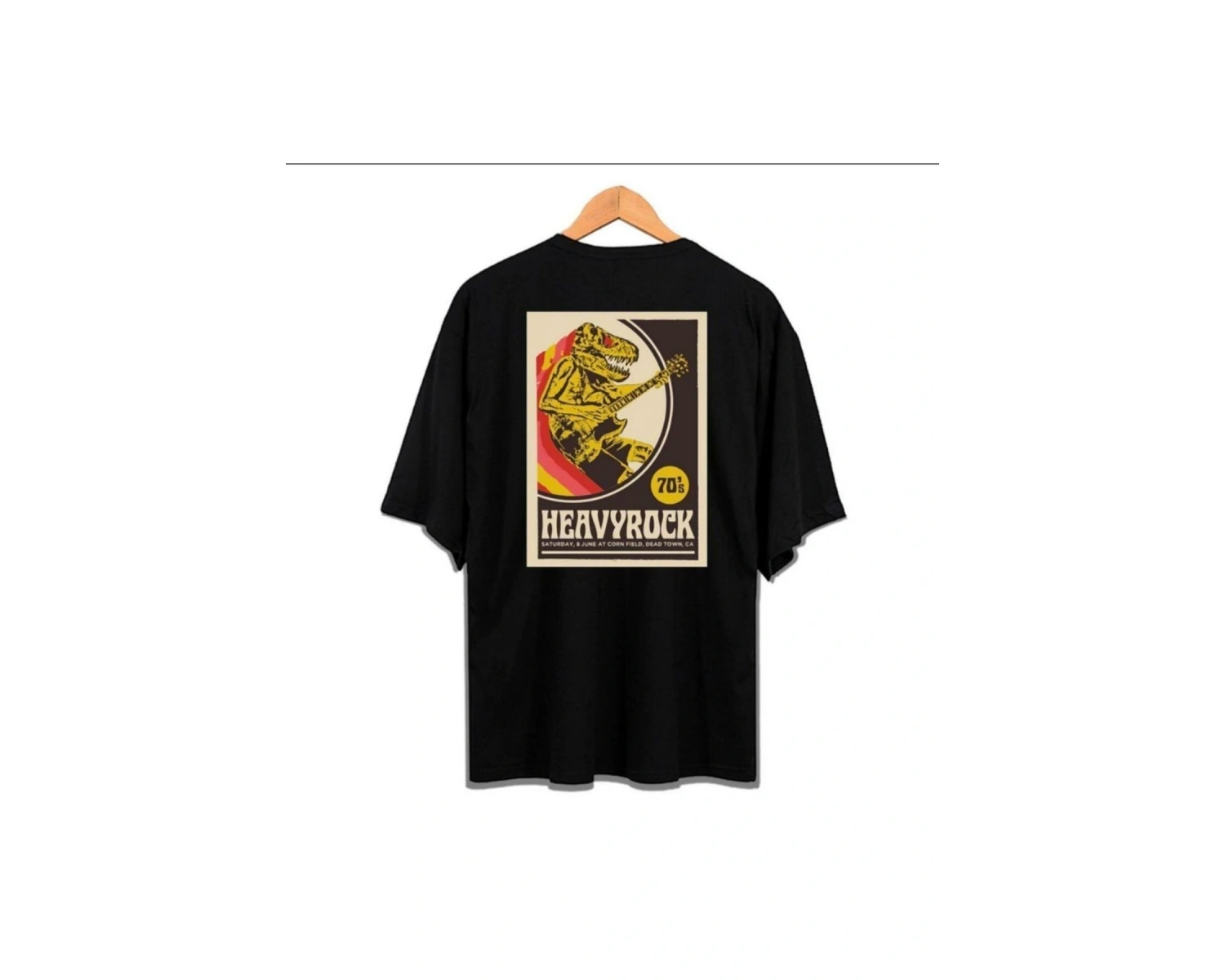 Erkek Siyah Heavy Rock Baskılı Oversize Bisiklet Yaka Tshirt