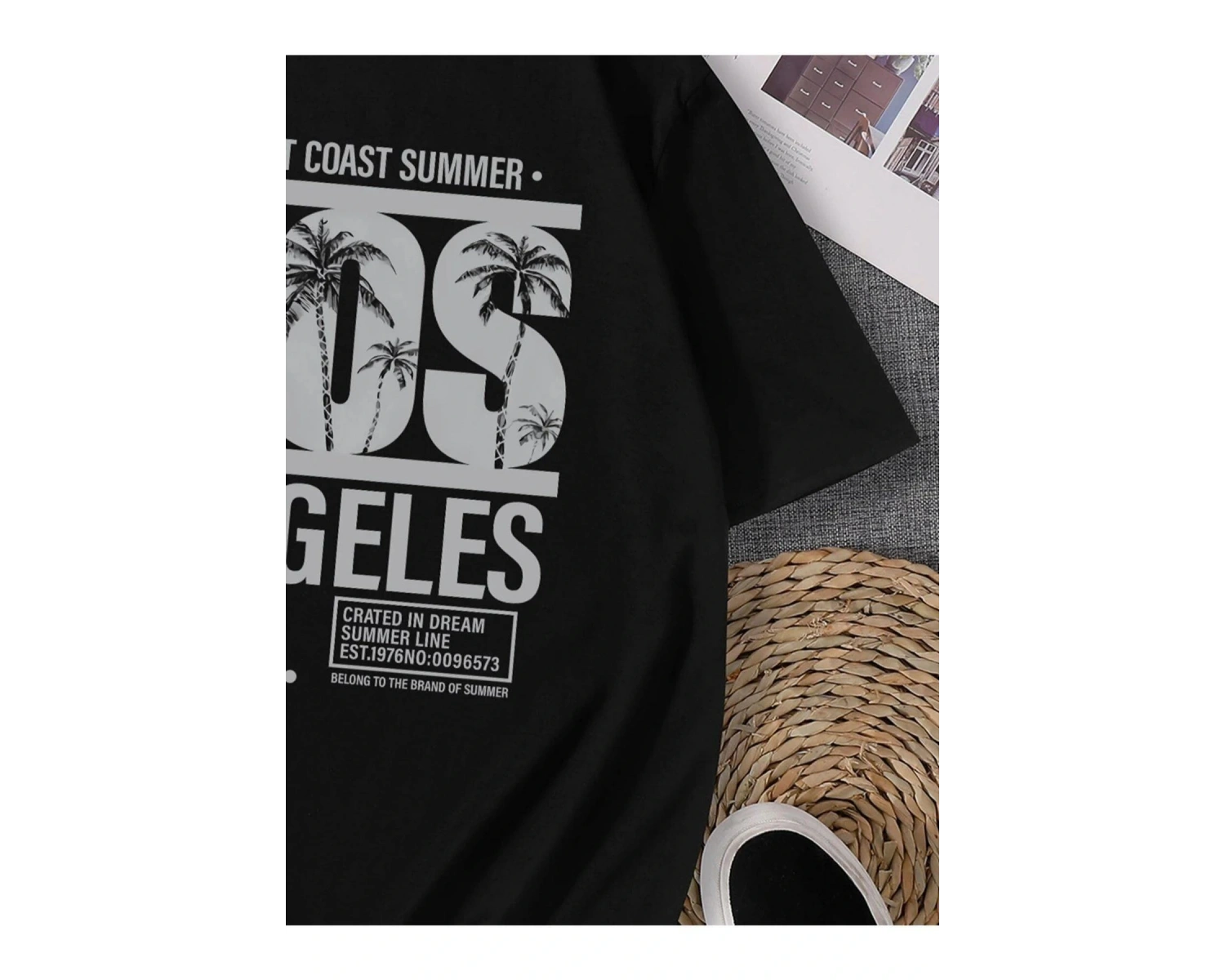 Erkek Siyah Los Angeles Baskılı Bisiklet Yaka Tişört