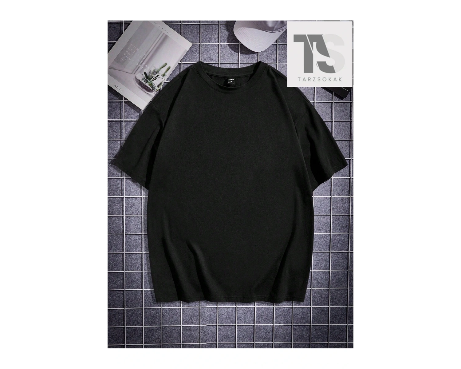 Erkek Siyah Örgü Yuvarlak Yaka Kısa Kollu Tişört
