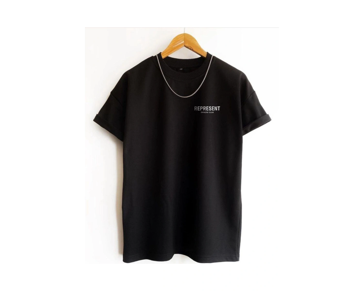 Erkek Siyah Premium Represent Baskılı Oversize Bisiklet Yaka Kısa Kollu Tişört