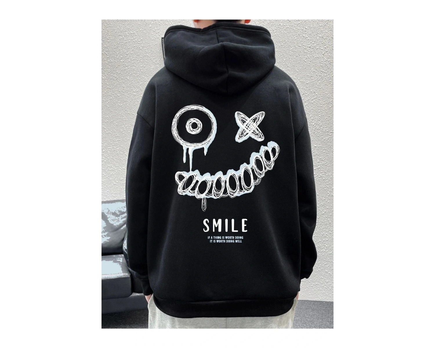 Erkek Siyah Smile Baskılı Oversize Swetshirt benisengiydirsmilesweat