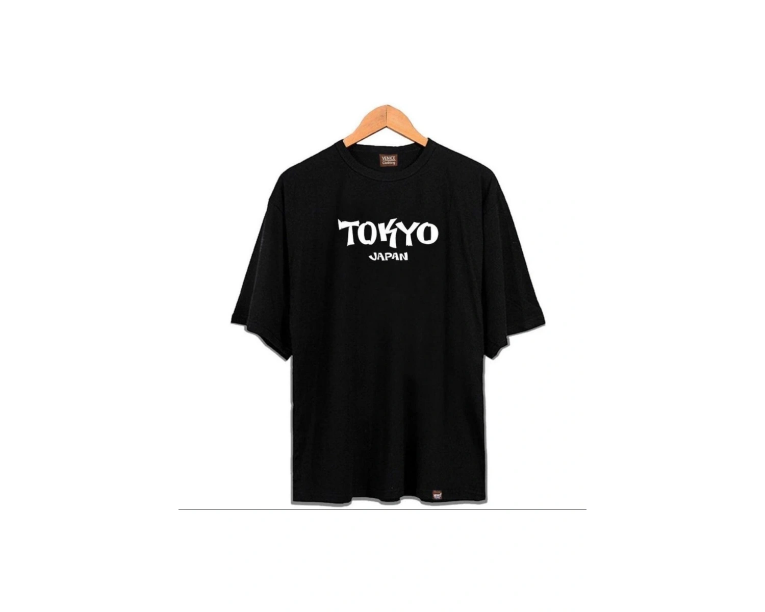 Erkek Siyah Tokyo Baskılı Oversize Bisiklet Yaka Tshirt