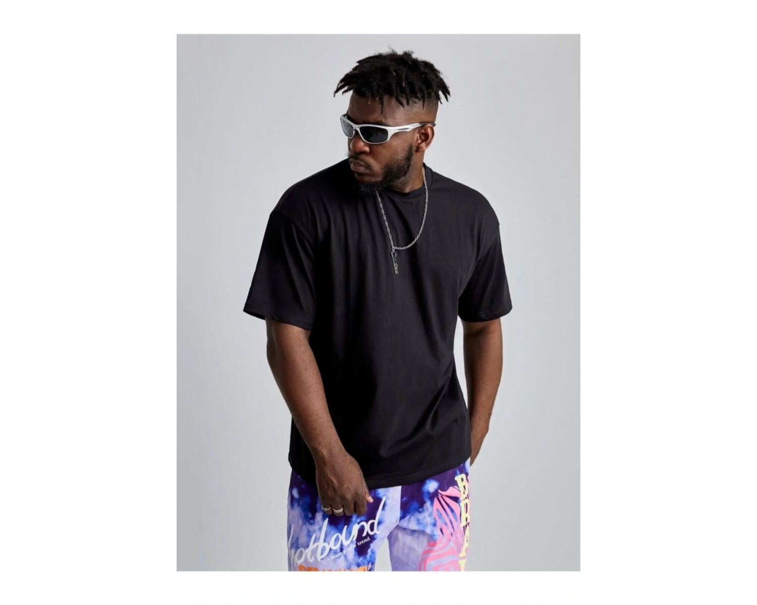 Erkek Siyah Tokyo Ejderha Baskılı Oversize Bisiklet Yaka Tişört