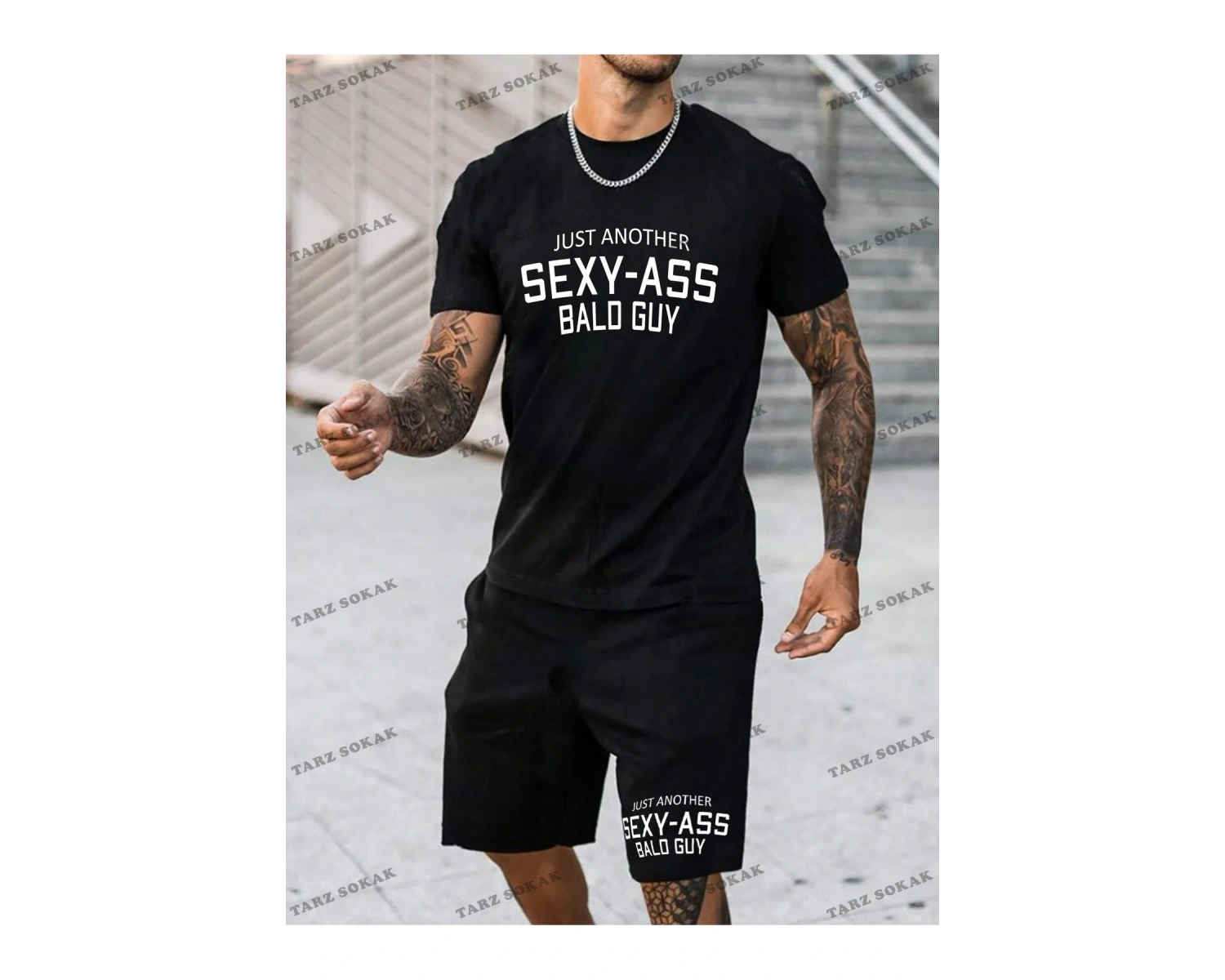 Erkek Slogan Baskılı Kısa Kollu Tişört Ve Şort Takım