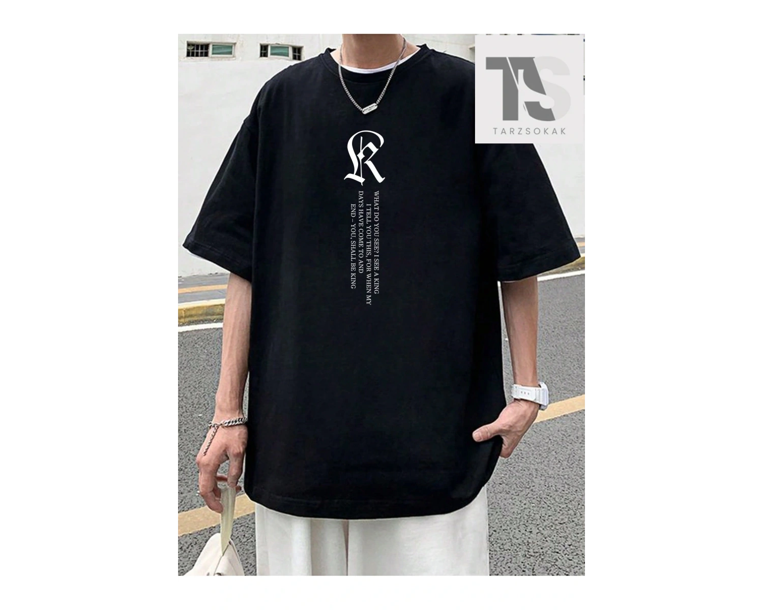 Erkek Slogan Baskılı Yuvarlak Yaka Tişört